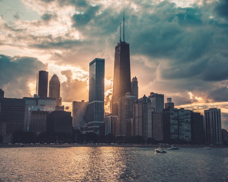 A view of the Chicago skyline shot from Lake Michigan